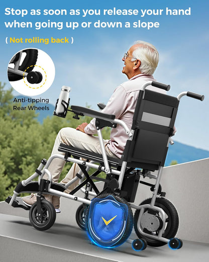 Electric Wheelchair – Lightweight Foldable - 38 lbs, Long Range with Removable Lithium Battery, All-Terrain Motorized, Airline Approved