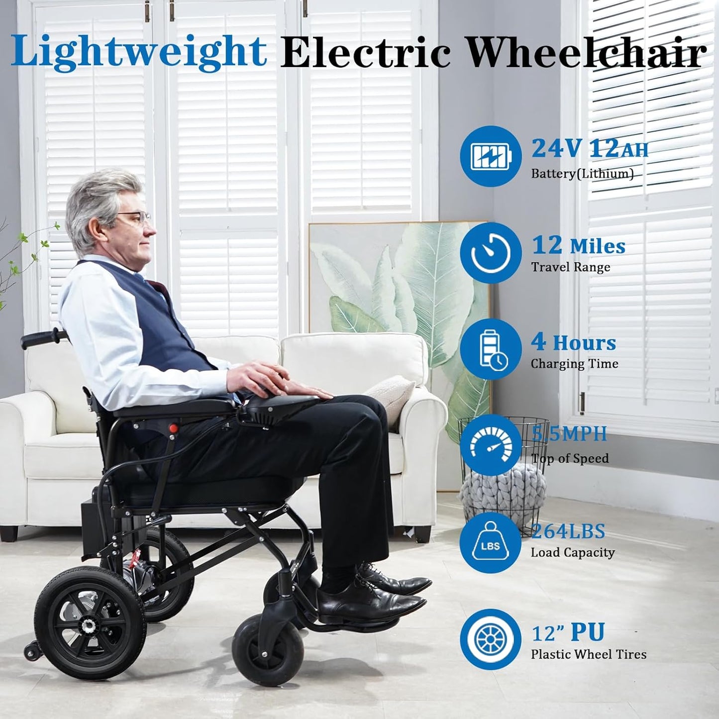 Electric Wheelchairs for Adults Lightweight Foldable, Compact Portable Motorized Power Wheelchair for Travel, Airline Approved 43lb