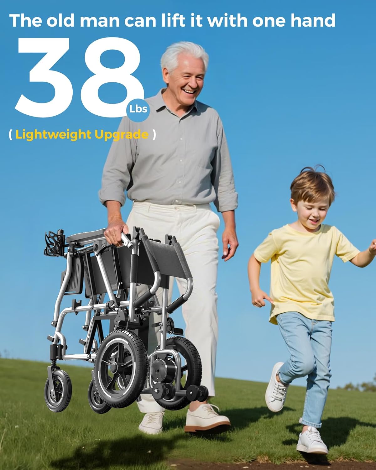 Electric Wheelchair – Lightweight Foldable - 38 lbs, Long Range with Removable Lithium Battery, All-Terrain Motorized, Airline Approved