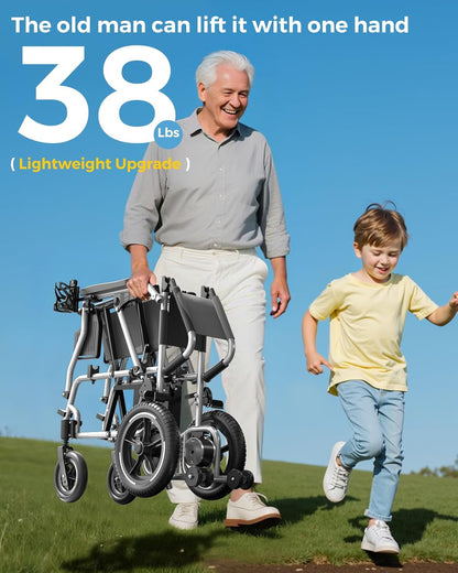 Electric Wheelchair – Lightweight Foldable - 38 lbs, Long Range with Removable Lithium Battery, All-Terrain Motorized, Airline Approved