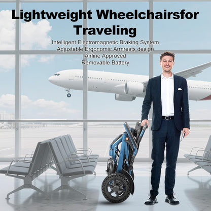 Lightweight Foldable Electric Wheelchair, 500W Motor, 20 km Range, 18 kg Portable Powerchair for Travel & Airplane Approved