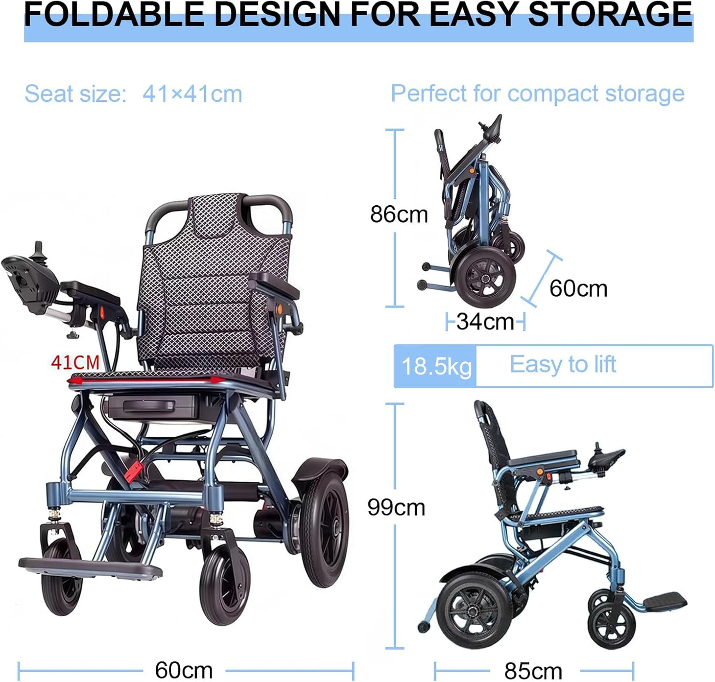 Lightweight Foldable Electric Wheelchair, 500W Motor, 20 km Range, 18 kg Portable Powerchair for Travel & Airplane Approved