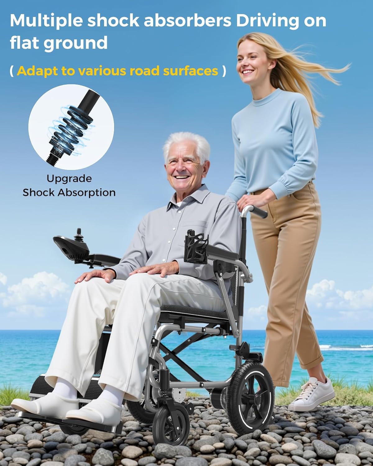 Electric Wheelchair – Lightweight Foldable - 38 lbs, Long Range with Removable Lithium Battery, All-Terrain Motorized, Airline Approved