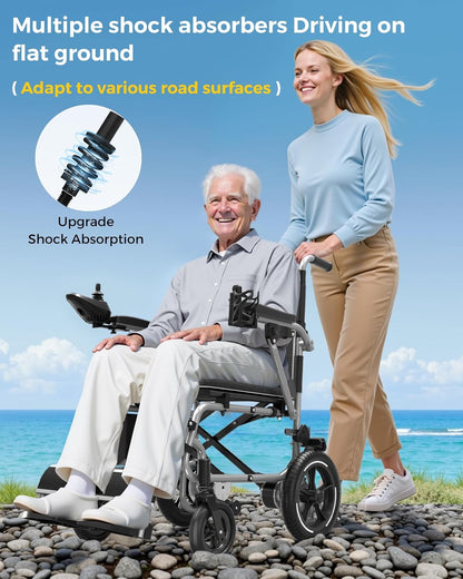 Electric Wheelchair – Lightweight Foldable - 38 lbs, Long Range with Removable Lithium Battery, All-Terrain Motorized, Airline Approved
