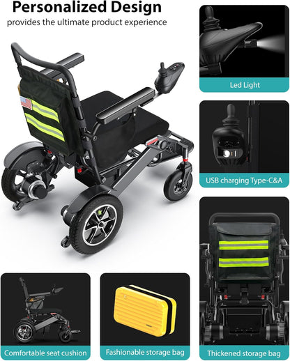30-Mile Range Foldable Electric Wheelchair , 500W Dual Motor All-Terrain Mobility Power Chair, Lightweight Portable Wheelchair , 400 lbs Capacity