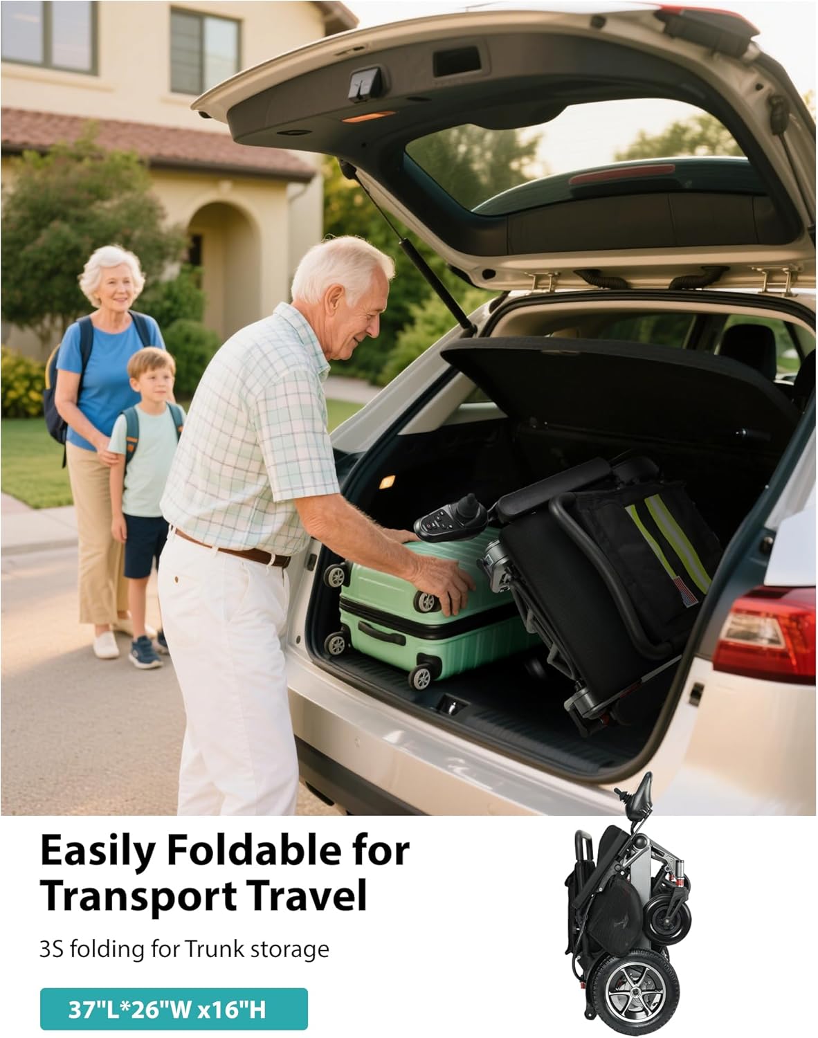 30-Mile Range Foldable Electric Wheelchair , 500W Dual Motor All-Terrain Mobility Power Chair, Lightweight Portable Wheelchair , 400 lbs Capacity