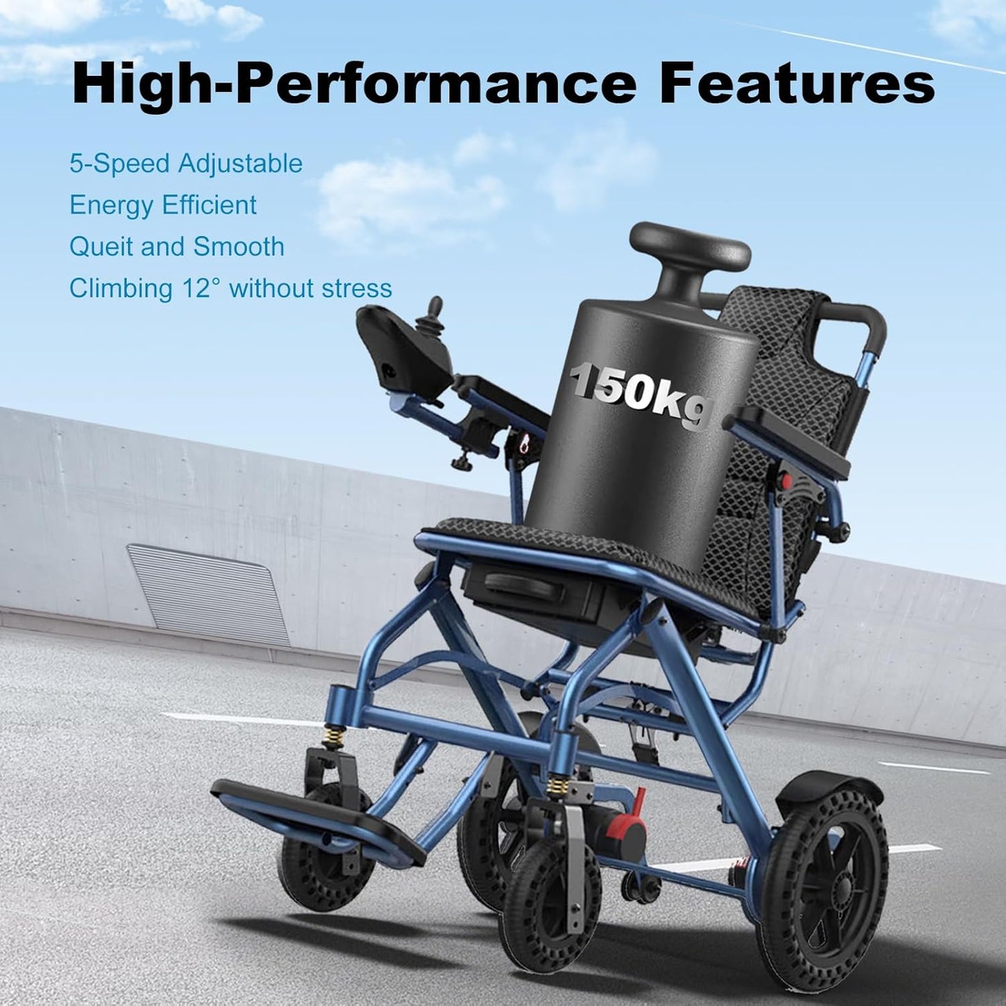Lightweight Foldable Electric Wheelchair, 500W Motor, 20 km Range, 18 kg Portable Powerchair for Travel & Airplane Approved