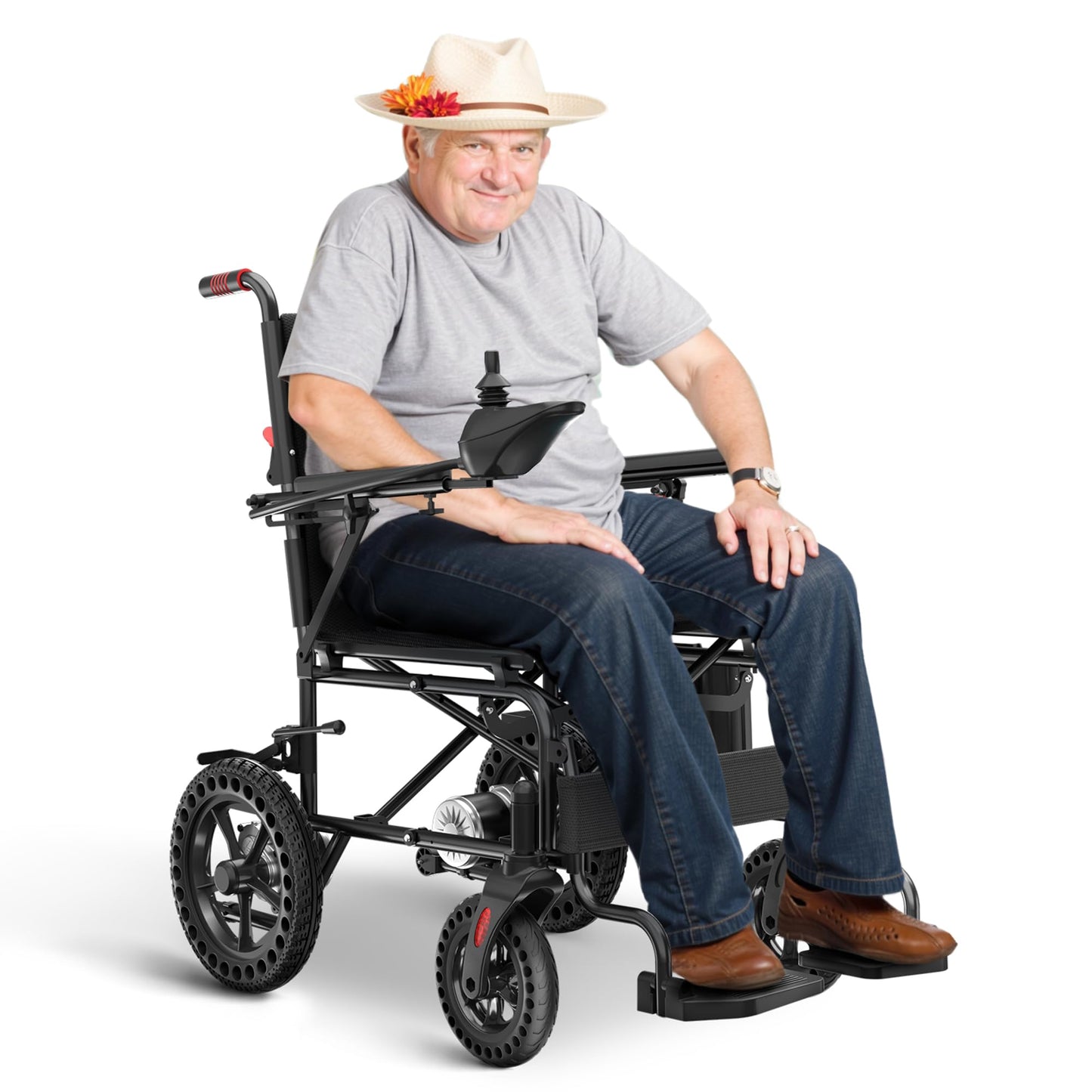 Electric Wheelchair – Lightweight Foldable - 38 lbs, Long Range with Removable Lithium Battery, All-Terrain Motorized, Airline Approved