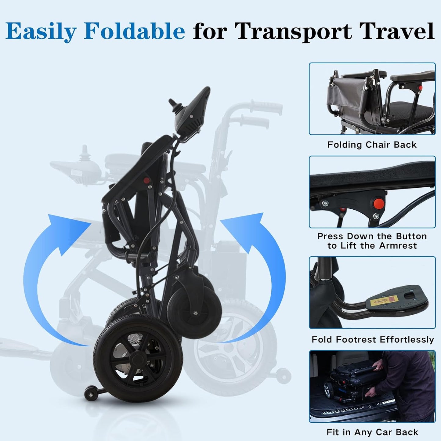 Electric Wheelchairs for Adults Lightweight Foldable, Compact Portable Motorized Power Wheelchair for Travel, Airline Approved 43lb