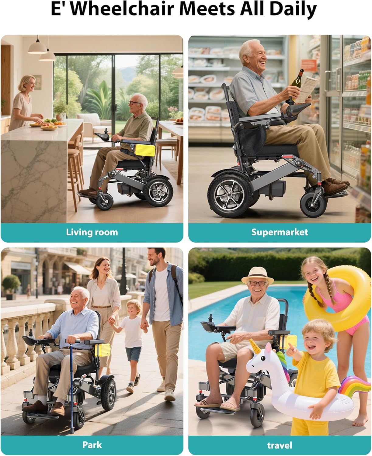 30-Mile Range Foldable Electric Wheelchair , 500W Dual Motor All-Terrain Mobility Power Chair, Lightweight Portable Wheelchair , 400 lbs Capacity