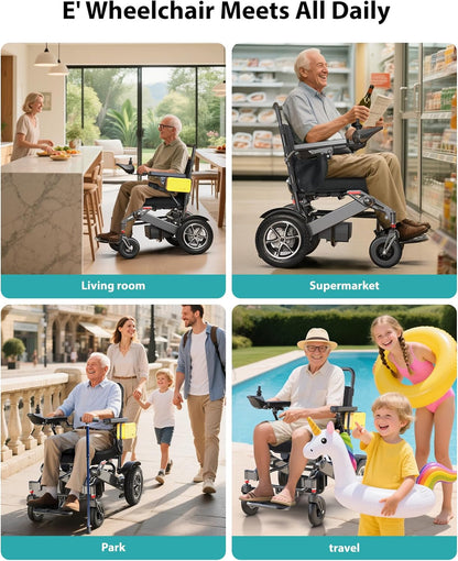 30-Mile Range Foldable Electric Wheelchair , 500W Dual Motor All-Terrain Mobility Power Chair, Lightweight Portable Wheelchair , 400 lbs Capacity